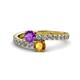 1 - Delise 5.00mm Round Amethyst and Citrine with Side Diamonds Bypass Ring 