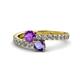 1 - Delise 5.00mm Round Amethyst and Iolite with Side Diamonds Bypass Ring 
