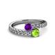 2 - Delise 5.00mm Round Amethyst and Peridot with Side Diamonds Bypass Ring 