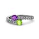 1 - Delise 5.00mm Round Amethyst and Peridot with Side Diamonds Bypass Ring 