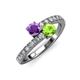 3 - Delise 5.00mm Round Amethyst and Peridot with Side Diamonds Bypass Ring 
