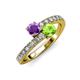 3 - Delise 5.00mm Round Amethyst and Peridot with Side Diamonds Bypass Ring 