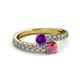 2 - Delise 5.00mm Round Amethyst and Rhodolite Garnet with Side Diamonds Bypass Ring 