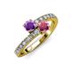 3 - Delise 5.00mm Round Amethyst and Rhodolite Garnet with Side Diamonds Bypass Ring 