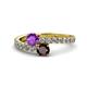 1 - Delise 5.00mm Round Amethyst and Red Garnet with Side Diamonds Bypass Ring 