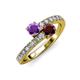 3 - Delise 5.00mm Round Amethyst and Red Garnet with Side Diamonds Bypass Ring 