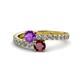 1 - Delise 5.00mm Round Amethyst and Ruby with Side Diamonds Bypass Ring 