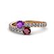 1 - Delise 5.00mm Round Amethyst and Ruby with Side Diamonds Bypass Ring 