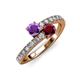 3 - Delise 5.00mm Round Amethyst and Ruby with Side Diamonds Bypass Ring 