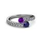 2 - Delise 5.00mm Round Amethyst and Blue Sapphire with Side Diamonds Bypass Ring 