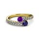 2 - Delise 5.00mm Round Amethyst and Blue Sapphire with Side Diamonds Bypass Ring 
