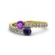 1 - Delise 5.00mm Round Amethyst and Blue Sapphire with Side Diamonds Bypass Ring 
