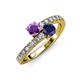 3 - Delise 5.00mm Round Amethyst and Blue Sapphire with Side Diamonds Bypass Ring 
