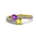 1 - Delise 5.00mm Round Amethyst and Yellow Sapphire with Side Diamonds Bypass Ring 