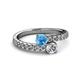 2 - Delise 5.00mm Round Blue Topaz and Diamond with Side Diamonds Bypass Ring 