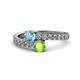 1 - Delise 5.00mm Round Blue Topaz and Peridot with Side Diamonds Bypass Ring 