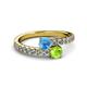 2 - Delise 5.00mm Round Blue Topaz and Peridot with Side Diamonds Bypass Ring 