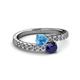 2 - Delise 5.00mm Round Blue Topaz and Blue Sapphire with Side Diamonds Bypass Ring 