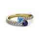 2 - Delise 5.00mm Round Blue Topaz and Blue Sapphire with Side Diamonds Bypass Ring 