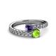 2 - Delise 5.00mm Round Iolite and Peridot with Side Diamonds Bypass Ring 