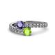 1 - Delise 5.00mm Round Iolite and Peridot with Side Diamonds Bypass Ring 