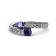 1 - Delise 5.00mm Round Iolite and Blue Sapphire with Side Diamonds Bypass Ring 
