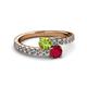 2 - Delise 5.00mm Round Peridot and Ruby with Side Diamonds Bypass Ring 