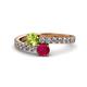 1 - Delise 5.00mm Round Peridot and Ruby with Side Diamonds Bypass Ring 