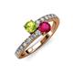 3 - Delise 5.00mm Round Peridot and Ruby with Side Diamonds Bypass Ring 
