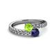 2 - Delise 5.00mm Round Peridot and Blue Sapphire with Side Diamonds Bypass Ring 