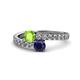 1 - Delise 5.00mm Round Peridot and Blue Sapphire with Side Diamonds Bypass Ring 