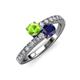 3 - Delise 5.00mm Round Peridot and Blue Sapphire with Side Diamonds Bypass Ring 