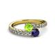 2 - Delise 5.00mm Round Peridot and Blue Sapphire with Side Diamonds Bypass Ring 