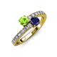 3 - Delise 5.00mm Round Peridot and Blue Sapphire with Side Diamonds Bypass Ring 
