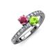 3 - Delise 5.00mm Round Rhodolite Garnet and Peridot with Side Diamonds Bypass Ring 