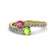 1 - Delise 5.00mm Round Rhodolite Garnet and Peridot with Side Diamonds Bypass Ring 