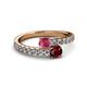 2 - Delise 5.00mm Round Rhodolite Garnet and Ruby with Side Diamonds Bypass Ring 