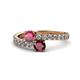 1 - Delise 5.00mm Round Rhodolite Garnet and Ruby with Side Diamonds Bypass Ring 