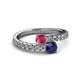 2 - Delise 5.00mm Round Rhodolite Garnet and Blue Sapphire with Side Diamonds Bypass Ring 
