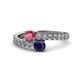 1 - Delise 5.00mm Round Rhodolite Garnet and Blue Sapphire with Side Diamonds Bypass Ring 