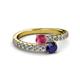 2 - Delise 5.00mm Round Rhodolite Garnet and Blue Sapphire with Side Diamonds Bypass Ring 
