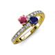 3 - Delise 5.00mm Round Rhodolite Garnet and Blue Sapphire with Side Diamonds Bypass Ring 