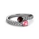 2 - Delise 5.00mm Round Red Garnet and Pink Tourmaline with Side Diamonds Bypass Ring 