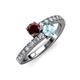 3 - Delise 5.00mm Round Red Garnet and Aquamarine with Side Diamonds Bypass Ring 