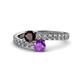 1 - Delise 5.00mm Round Red Garnet and Amethyst with Side Diamonds Bypass Ring 