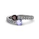1 - Delise 5.00mm Round Red Garnet and Tanzanite with Side Diamonds Bypass Ring 