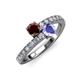 3 - Delise 5.00mm Round Red Garnet and Tanzanite with Side Diamonds Bypass Ring 