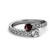 2 - Delise 5.00mm Round Red Garnet and Diamond with Side Diamonds Bypass Ring 
