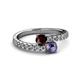 2 - Delise 5.00mm Round Red Garnet and Iolite with Side Diamonds Bypass Ring 