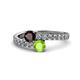 1 - Delise 5.00mm Round Red Garnet and Peridot with Side Diamonds Bypass Ring 